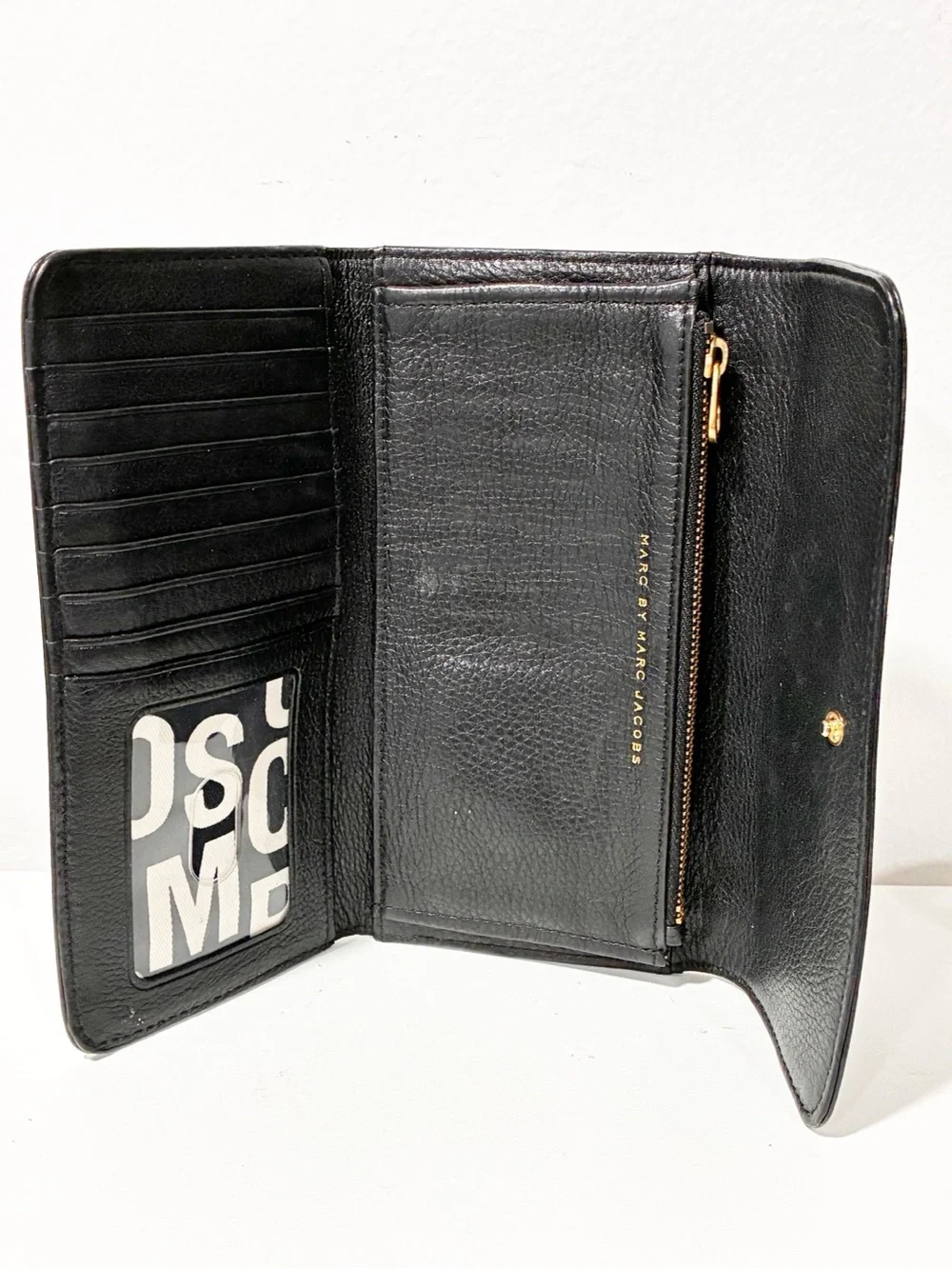 Marc Jacobs Vintage Leather Wallet Black Gold Multi Card Snap Closure